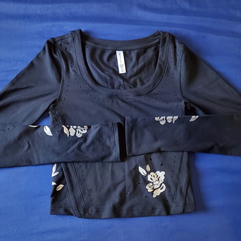 Athleta Shanti Eyelet Black Top